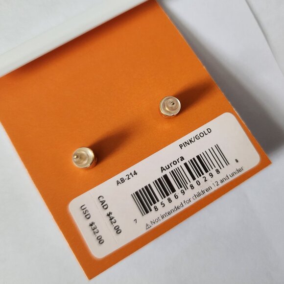 NWT Alicia Bonnie, "Aurora", Square Pink and Gold Stud Earrings - Picture 4 of 4
